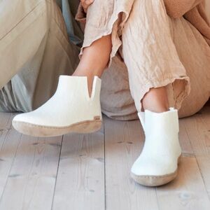 Glerups Off White Wool Boots With Leather Sole